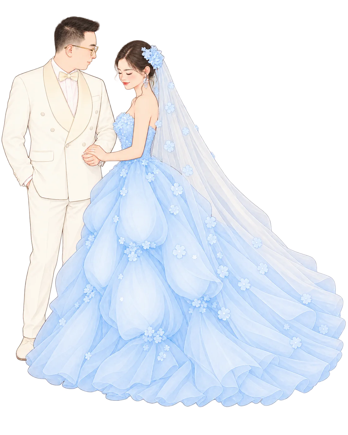 新郎与新娘的卡通婚礼插画